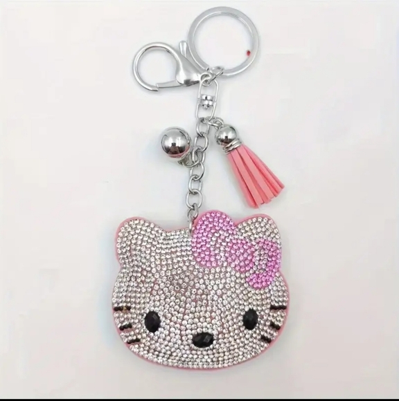 NEW! HELLO KITTY Crystal Rhinestone Keychain/Purse 🎒 Charm ~🎄 🎁 Kids 😺 🐾 - Picture 4 of 6